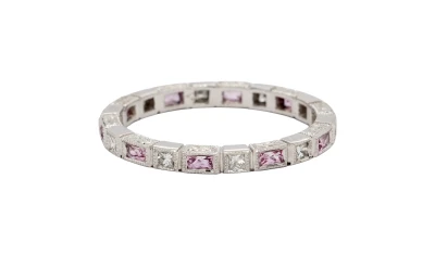1.10ct Pink Sapphire & Diamond 2.3mm Full Band 2.25g