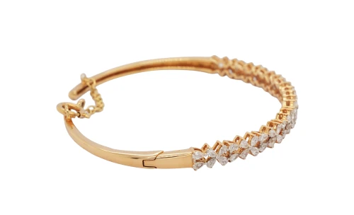 3.00ct Natural Diamond & 18ct Gold Fancy Bangle 7.5 Inch - 12.92g