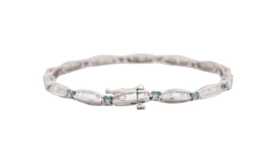 2.25ct Blue & White Diamond Tennis Bracelet -14ct White Gold 7.5 Inch 8.97g
