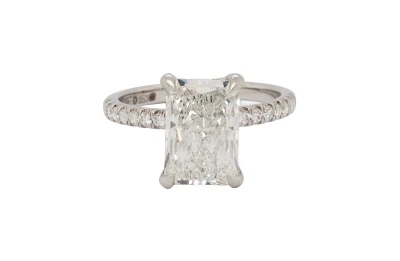 3.32ct Lab Grown Radiant Cut Diamond & Platinum Solitaire Ring (Hidden Halo) 4.47g