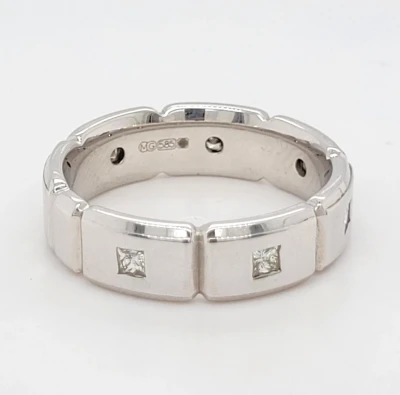 0.24ct Diamond & 14ct White Gold Gents 5.7mm Wedding Band 7.3g