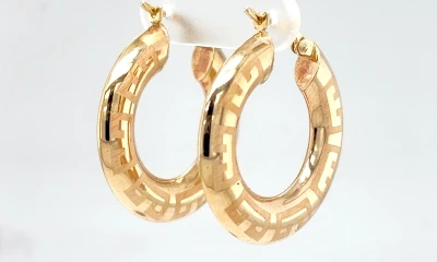 9ct Gold Greek Key Hoop Earrings 3.1g ( 27mm x 4.0mm)