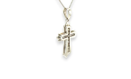 0.15ct Natural Diamond & 9ct White Gold Gothic Style Cross Pendant (29.5 x 5.3 x 2.2mm) 2.12g