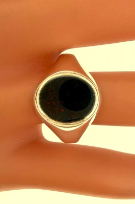 Sterling Silver & Blood Stone Signet Ring 6.7g