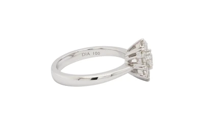 1.00ct Natural Diamond & 18ct White Gold Cluster Ring 5.1g