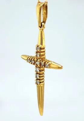 0.10ct Diamond & 18ct Gold Cross Pendant 1.18g ( 30mm x 15mm)