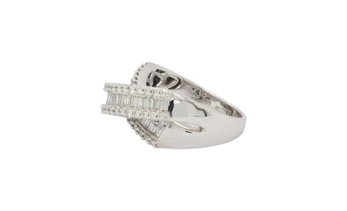 1.41ct Natural Diamond & 18ct White Gold 15mm Cross Over Dress Ring 11.6g