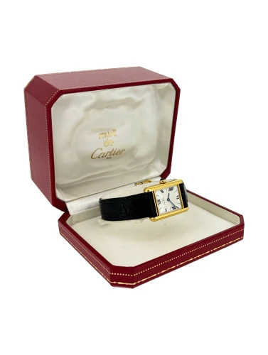Vintage Cartier Tank -Silver with Gold Plate/Leather ( Crica 1985) Model:1613