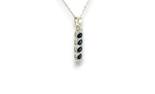 1.50ct Natural Sapphire & Diamond Pendant- 14ct White Gold 3.0g 16/18 Inch