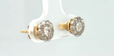 0.80ct Diamond & 18ct Gold Halo Stud Earrings 1.8g