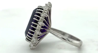 15.00ct Amethyst & 1.50ct Diamond/Platinum Halo Dress Ring 11.1g