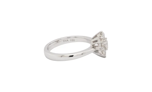 1.00ct Natural Diamond & 18ct White Gold Cluster Ring 5.1g