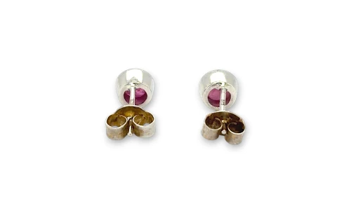 0.80ct Natural Ruby & 9ct White Gold 5.0mm Bevel Set Stud Earrings 1.18g