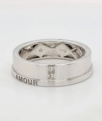 0.10ct Diamond & 18ct White Gold " AMOUR" Wedding Band 7.2g