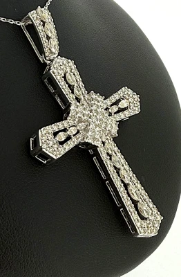 3.41ct Diamond & 9ct White Gold Cross Pendant (64mm x 36.4mm)- 12.5g