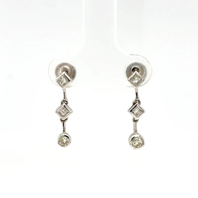 0.20ct Natural Diamond & 18ct White Gold 18mm Drop Earrings 2.0g