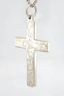 Hand Engraved Sterling Silver Cross Pendant 5.2g ( 35 x 25 x 2.0mm)
