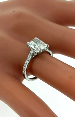 2.37ct Lab Grown Radiant Cut Diamond & Platinum Solitaire Ring 4.3g