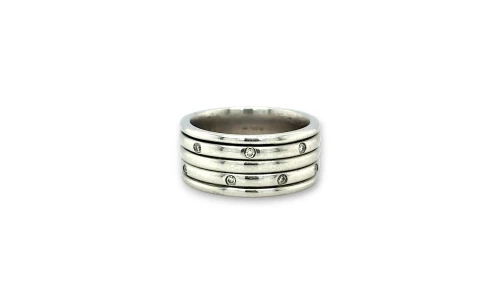 0.16ct Scattered Diamond & 18ct White Gold 5 Row Wedding Band 9.1g