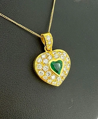 0.50ct Emerald & 1.00ct Diamond Heart Pendant 18ct Gold 6.8g