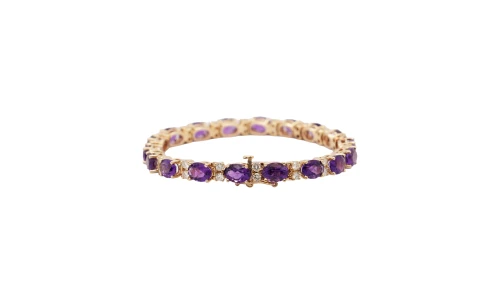 19.80ct Amethyst & Diamond Tennis Bracelet- 14ct Gold 7.5 Inch 15.81g