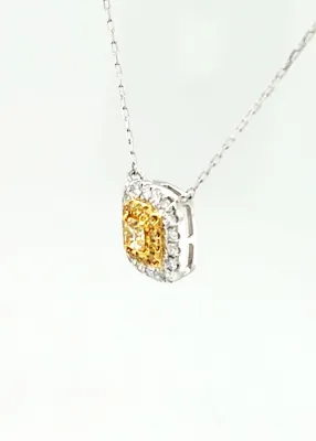 0.40ct Yellow & White Diamond Pendant 18ct White Gold 1.8g 16inch