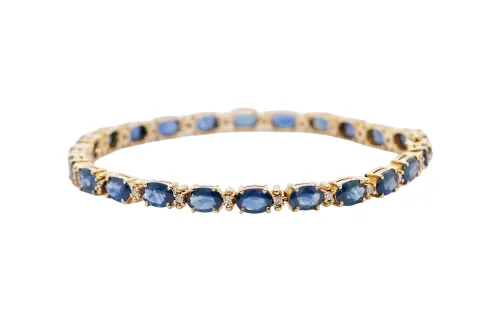 10.50ct Sapphire & Diamond Tennis Bracelet 14ct Gold 7.5Inch 12.68g