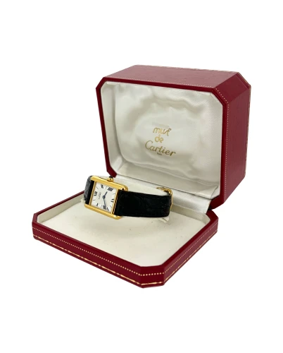 Vintage Cartier Tank -Silver with Gold Plate/Leather ( Crica 1985) Model:1613