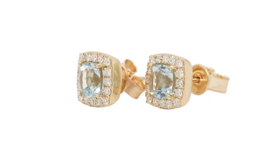 1.58ct Aquamarine & 0.53ct Diamond Halo/Stud Earrings 9ct Gold 3.48g