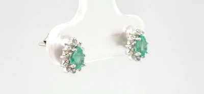 0.40ct Emerald & 0.15ct Diamond Stud Earrings -9ct White Gold 0.9g