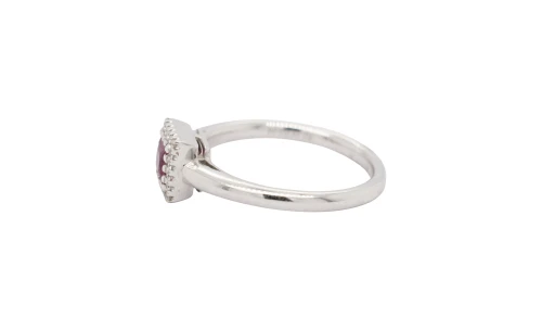 Ruby & Diamond 18ct White Gold Halo Solitaire Ring 4.0g