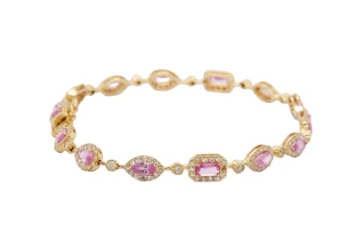 5.50ct Natural Pink Sapphire/Diamond Bracelet 14ct Gold 7.5 Inch 7.04g