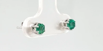0.20ct Emerald & 9ct White Gold Stud Earrings 0.8g