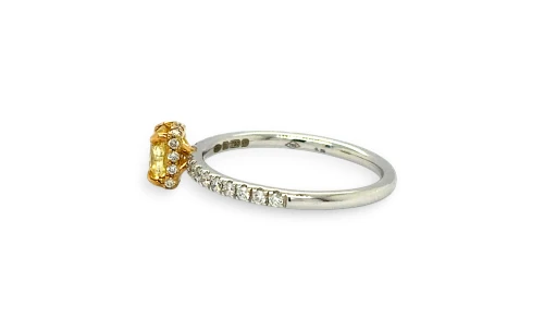 0.76ct Natural Yellow/White Diamond & 18ct White Gold Solitaire Ring (Hidden Halo) 2.3g