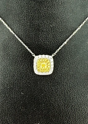 0.40ct Yellow & White Diamond Pendant 18ct White Gold 1.8g 16inch