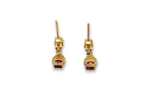 0.84ct Natural Ruby/Diamond & 9ct Gold Drop Stud Earrings (16.5 x 4.5mm) 1.5g