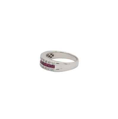 Ruby & Diamond 6.5mm 14ct White Gold Band 5.6g