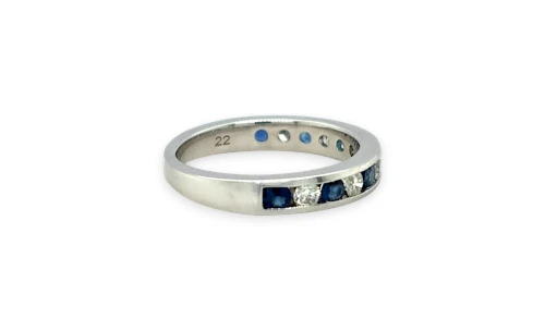 0.88ct Natural Sapphire & Diamond Eternity/Wedding Band 9ct White Gold 3.08g