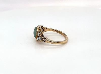 Jade & Seed Pearl Dress Ring -9ct Gold 2.8g