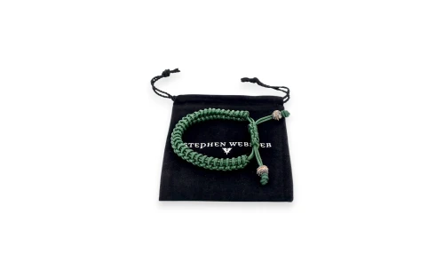 Stephen Webster - Silver & Black Rhodium Green Leather Bracelet - Upto 8Inch