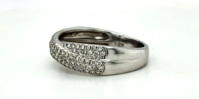 1.00ct Diamond & 18ct White Gold Cross Over Band/Dress Ring 5.5g