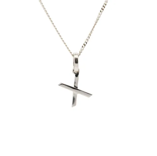 0.10ct Natural Diamond & 9ct White Gold - Initial X Pendant (17.5mm x 8.0mm) 16/18Inch-1.5g