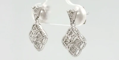 0.10ct Diamond & 9ct White Gold Drop Stud Earrings 2.4g