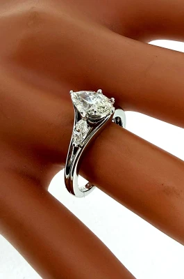 1.39ct Marquise Diamond & 18ct White Gold Solitaire/Trilogy Ring 4.2g