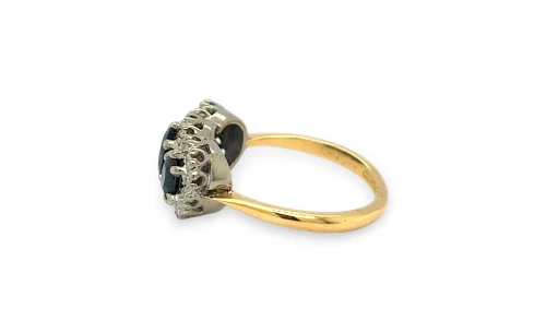 1.46ct Natural Sapphire & Diamond Halo/Cluster Ring- 18ct Yellow/White Gold 3.79g