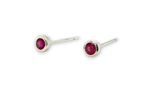 0.35ct Natural Ruby & 9ct White Gold 4.0mm Bevel Set Stud Earrings 1.0g