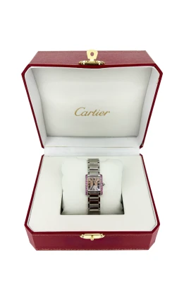 Cartier 20mm Tank Pink Mop Dial Pink Sapphire Circa 2015