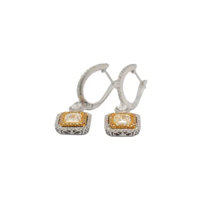 3.50ct Natural Yellow & White Diamond & 18ct White Gold Drop Earrings 7.7g