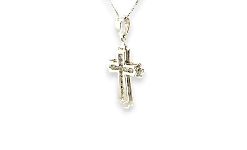 0.15ct Natural Diamond & 9ct White Gold Gothic Style Cross Pendant (29.5 x 5.3 x 2.2mm) 2.12g