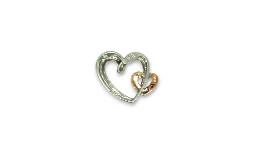 0.01ct Diamond & 9ct Rose/White Gold Double Heart Pendant 1.44g